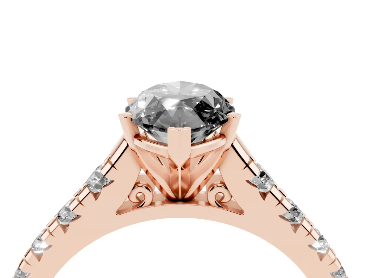 Fancy Black Marquise Cut Diamond Cathedral Solitaire Ring with Round Pavé Band Rose gold