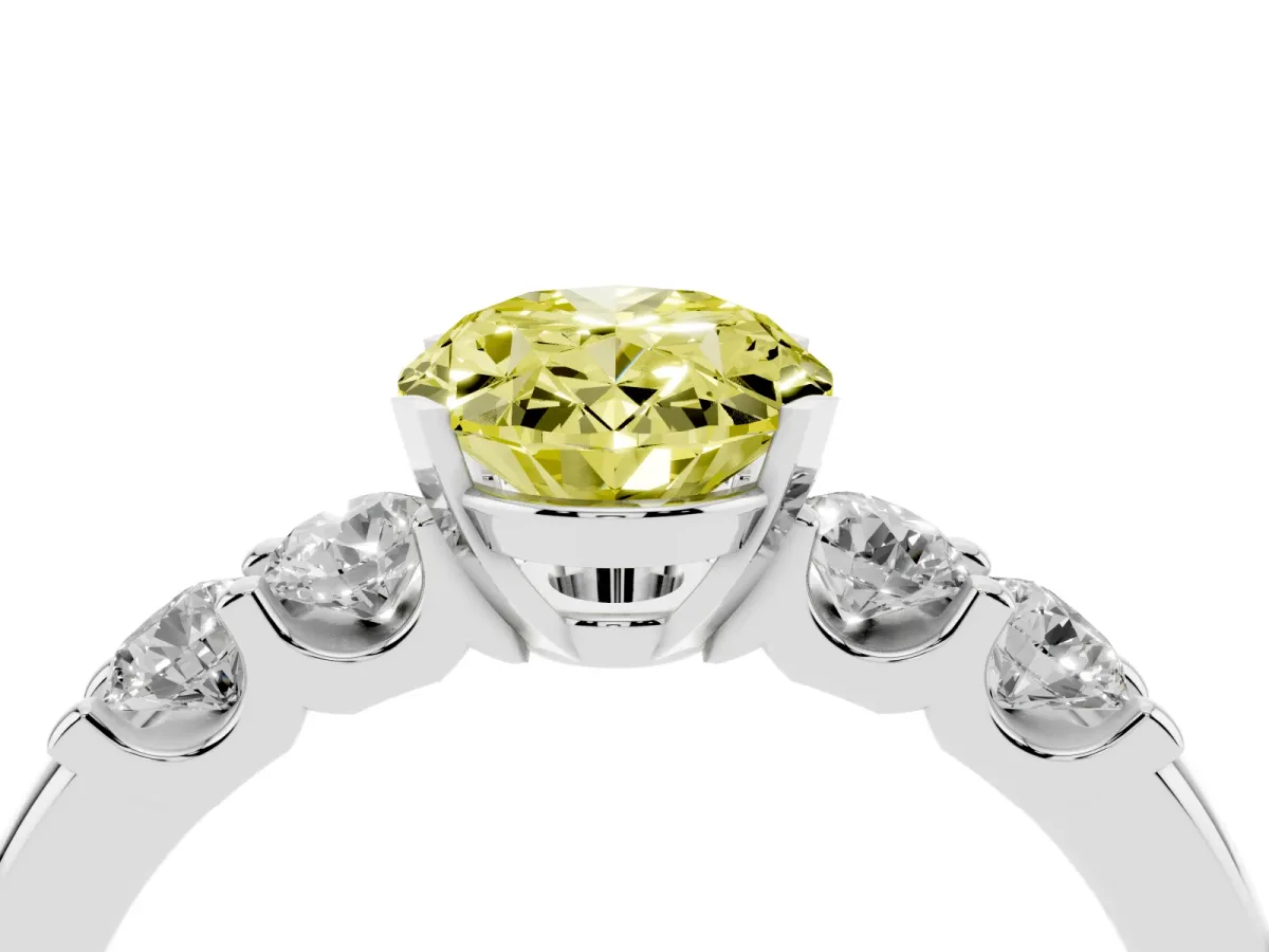 Fancy Yellow Oval Cut Brilliant Cut Diamond Five-Stone Prong Set Engagement Ring with Channel Band Silver
