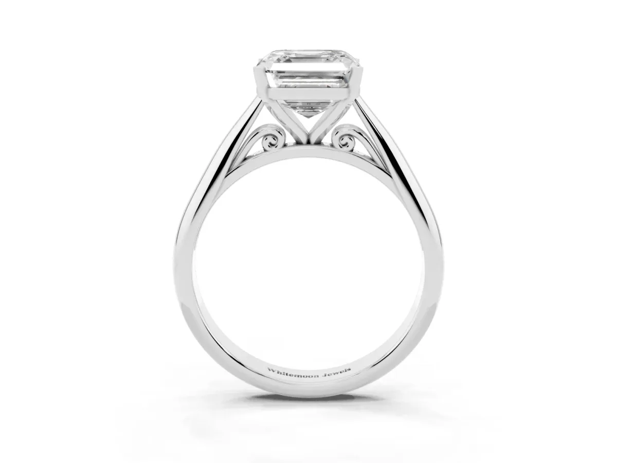 Asscher Cut Diamond Solitaire Engagement Ring with Cathedral Setting and Four-Prong Mount White gold