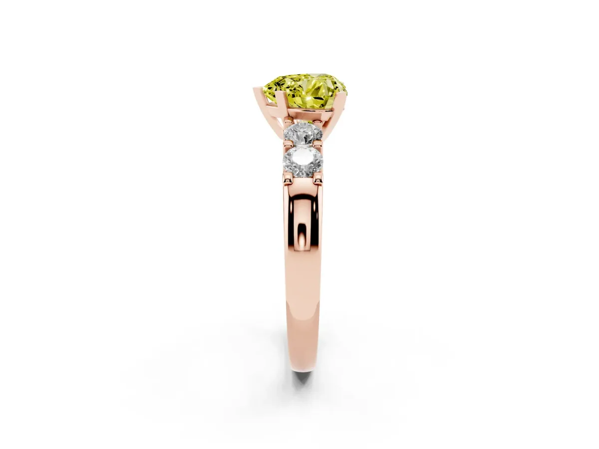 Fancy Yellow Heart Cut Brilliant Cut Diamond Five-Stone Prong Set Engagement Ring with Channel Band Rose gold