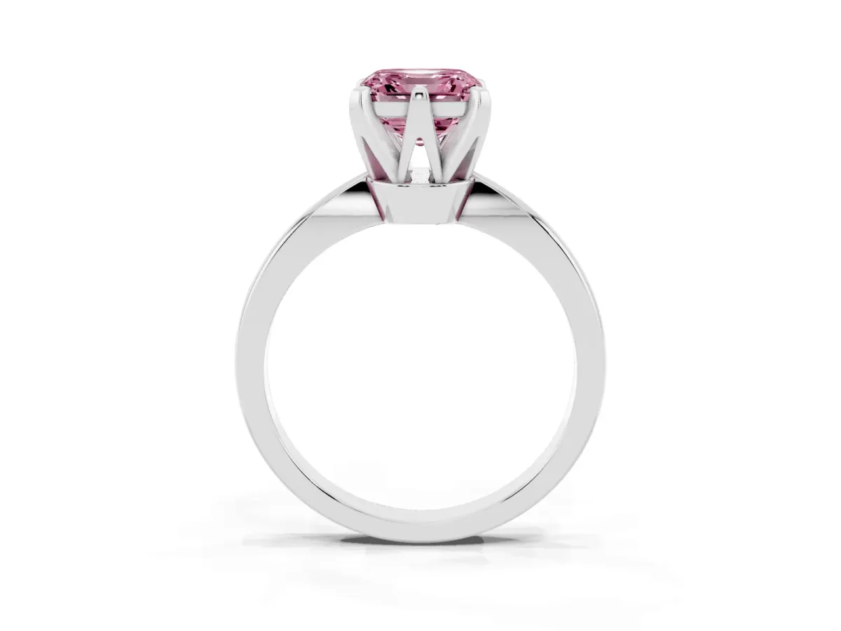 Fancy Pink Asscher Cut Solitaire Engagement Ring with Six-Prong Setting and Tapered Band White gold