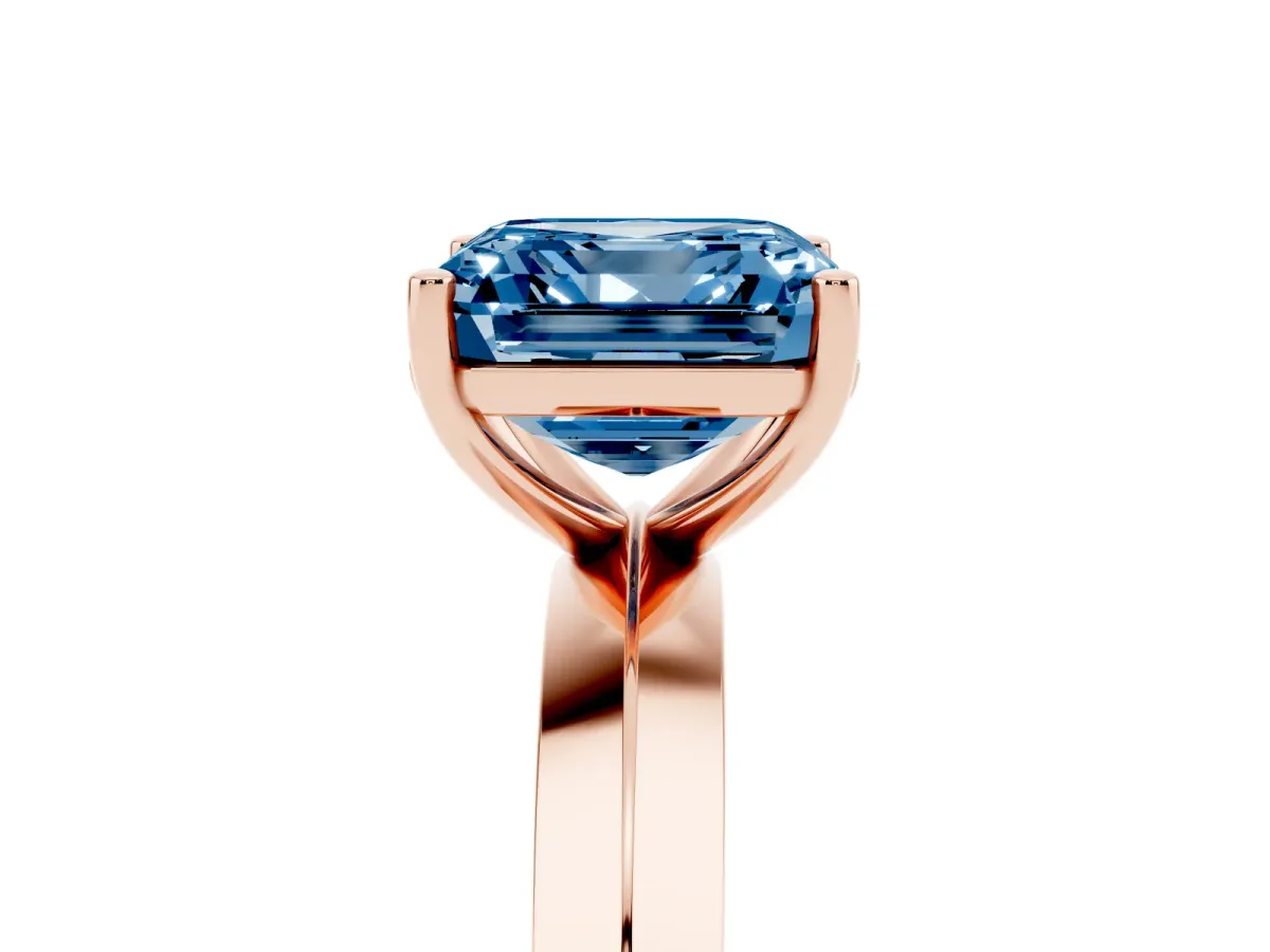 Fancy Blue Asscher Cut Cut Solitaire Engagement Ring with Flat Band and Four-Prong Setting Rose gold