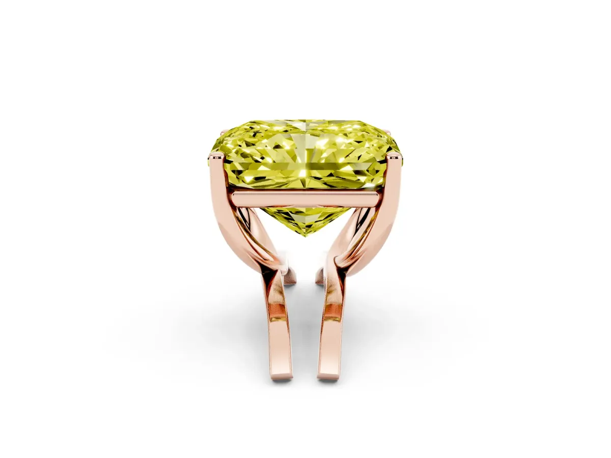 Fancy Yellow Radiant Cut Cut Diamond Solitaire Engagement Ring with Tapered Plain Band and Four-Prong Setting Rose gold