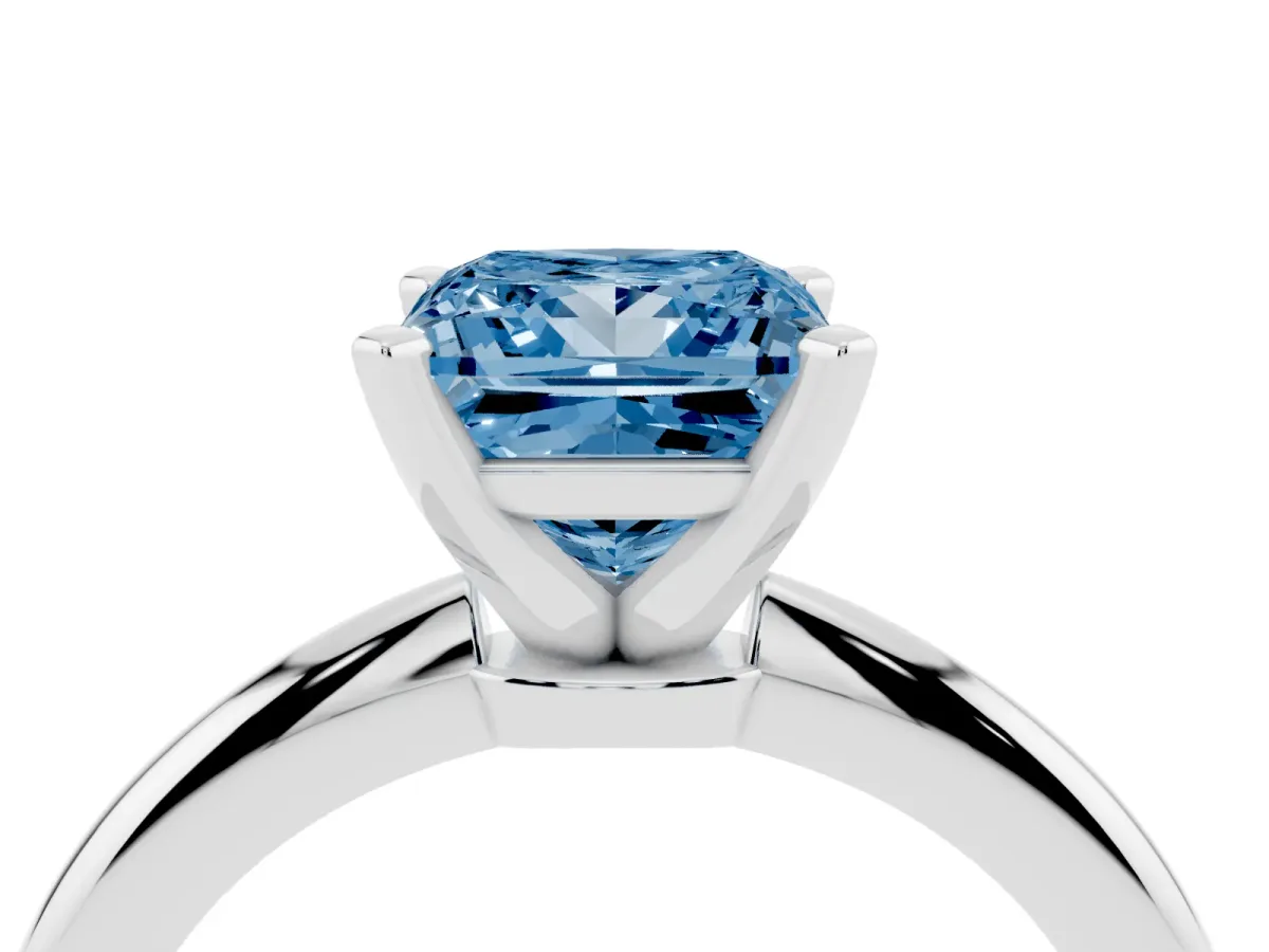 Fancy Blue Princess Cut Diamond Solitaire Ring with Prong Setting and Classic Band Platinum