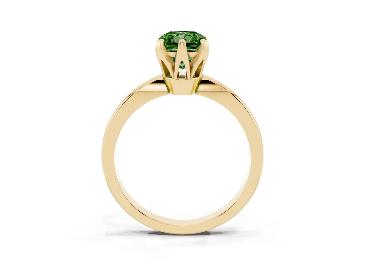 Fancy Green Radiant Cut Solitaire Engagement Ring with Six-Prong Setting and Tapered Band Yellow gold
