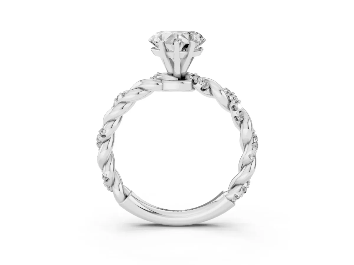 Heart Cut Diamond Solitaire Ring with Twisted Band and Pavé Accents White gold