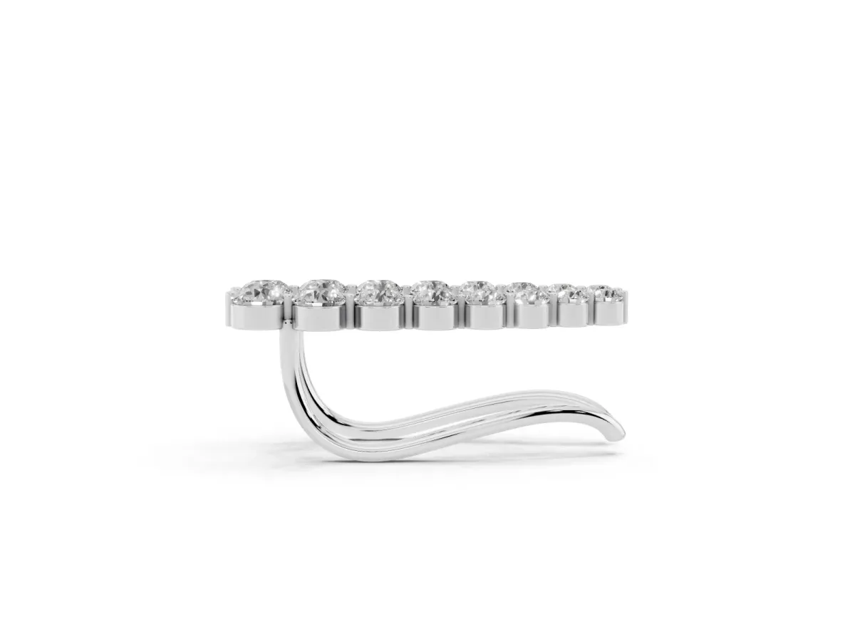 Round Diamond Climber Earrings with Prong Setting on Curved Band Silver