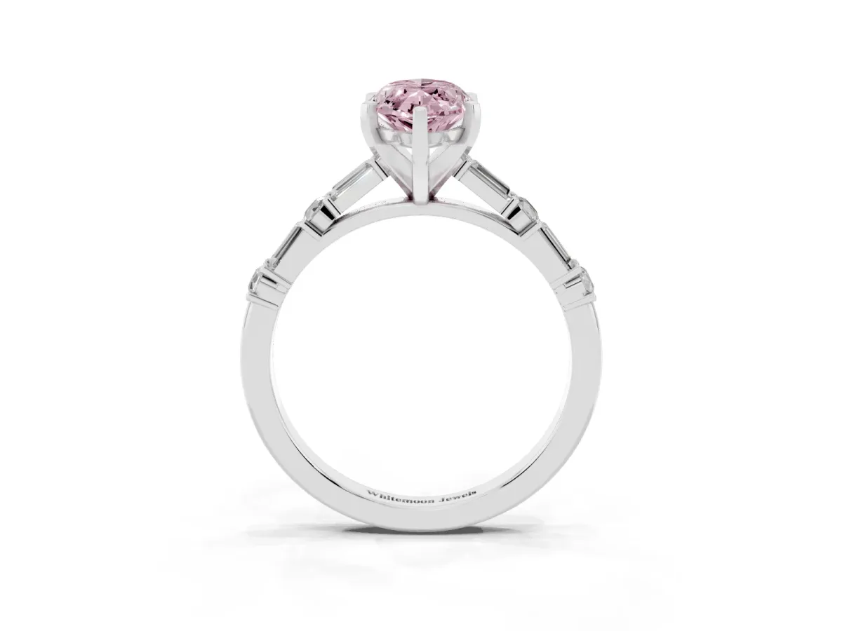 Fancy Pink Marquise Cut Diamond Solitaire with Side Baguettes and Channel Set Band Platinum