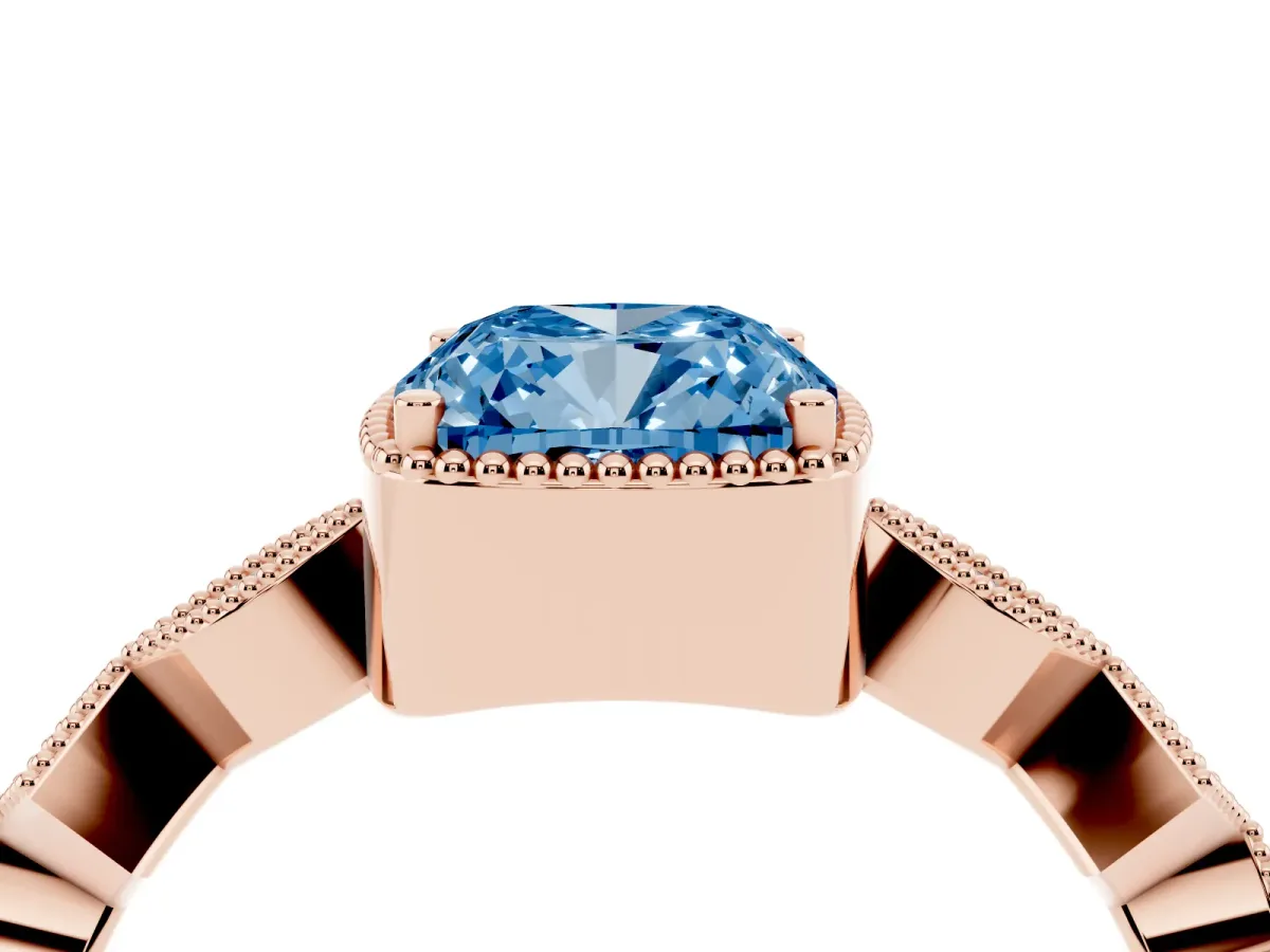 Fancy Blue Cushion Cut Milgrain Marquise Diamond Twist Band Ring Rose gold