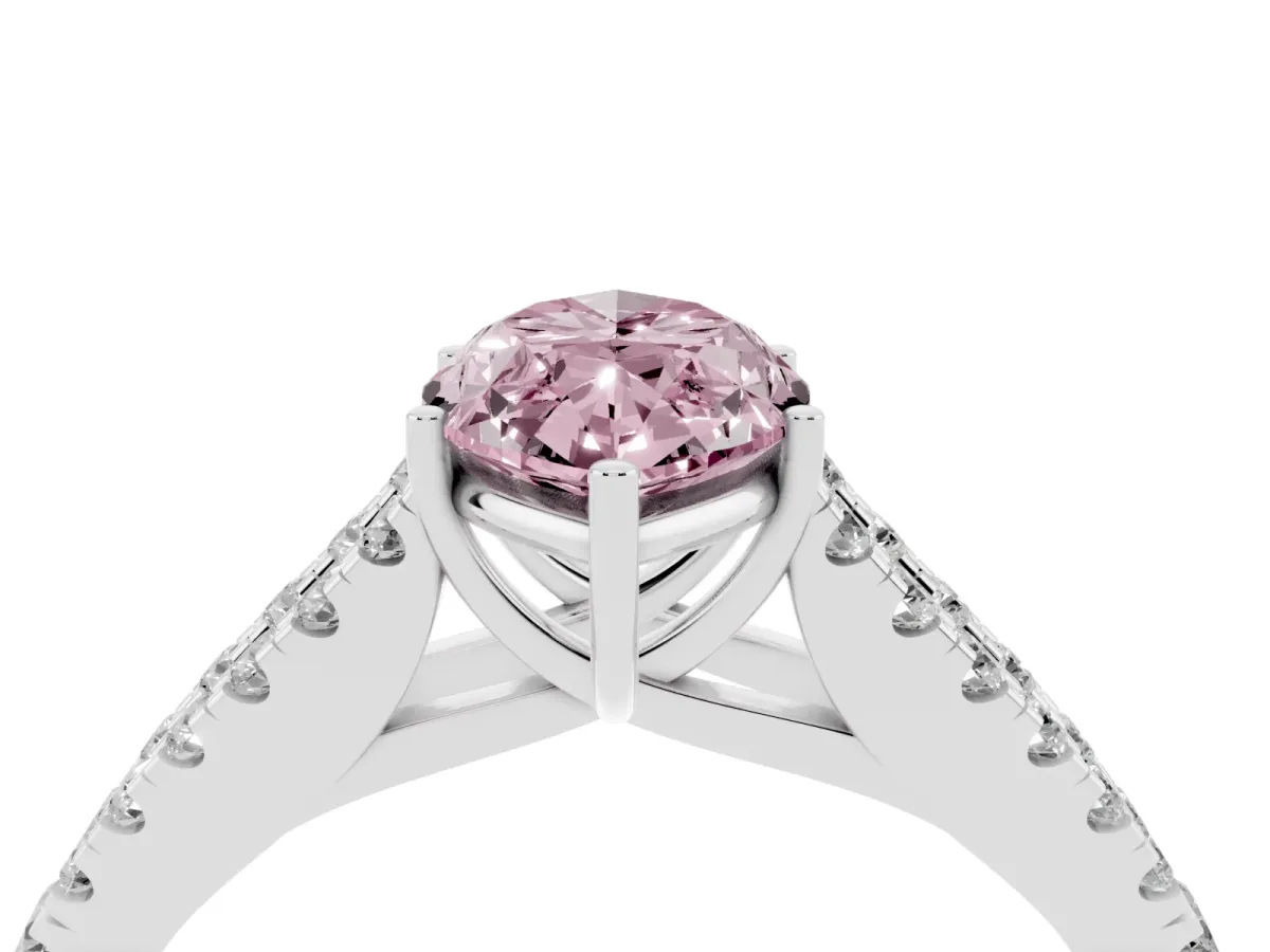 Fancy Pink Marquise Cut Diamond Split Shank Pavé Engagement Ring with Four-Prong Setting Platinum