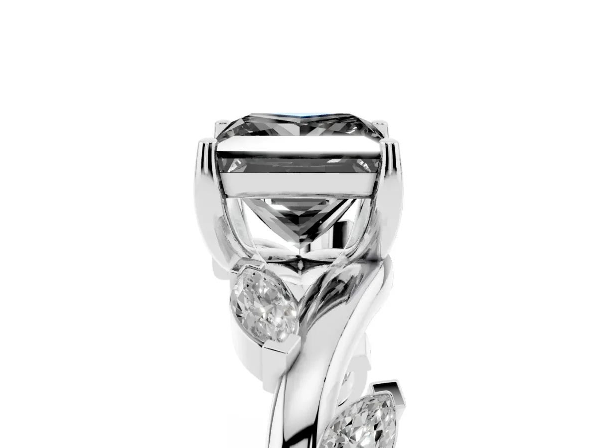 Fancy Black Princess Cut Solitaire Twisted Band Marquise Accent Prong Setting Ring Platinum