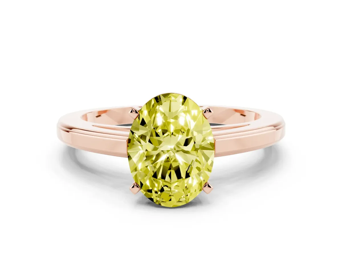 Fancy Yellow Oval Cut Solitaire Diamond Ring with Four-Prong Setting and Classic Band Rose gold