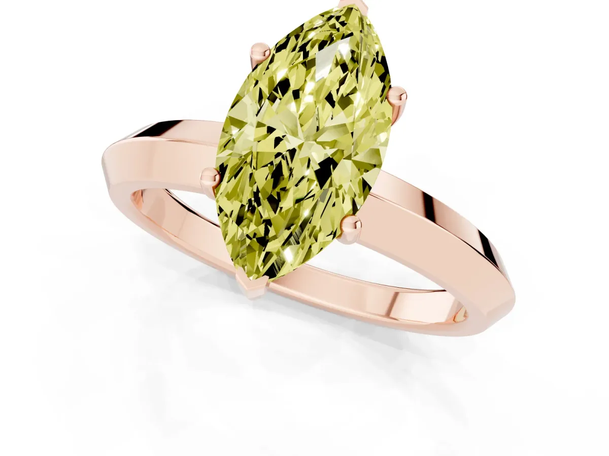 Fancy Yellow Marquise Cut Cut Solitaire Engagement Ring with Flat Band and Four-Prong Setting Rose gold