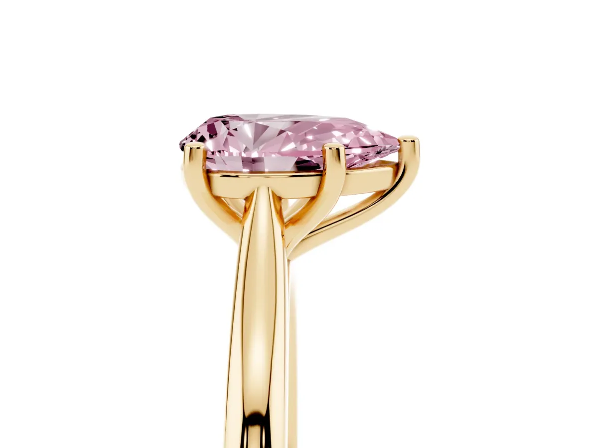 Fancy Pink Pear Cut Cut Solitaire Ring with Cathedral Band and Four-Prong Setting Yellow gold