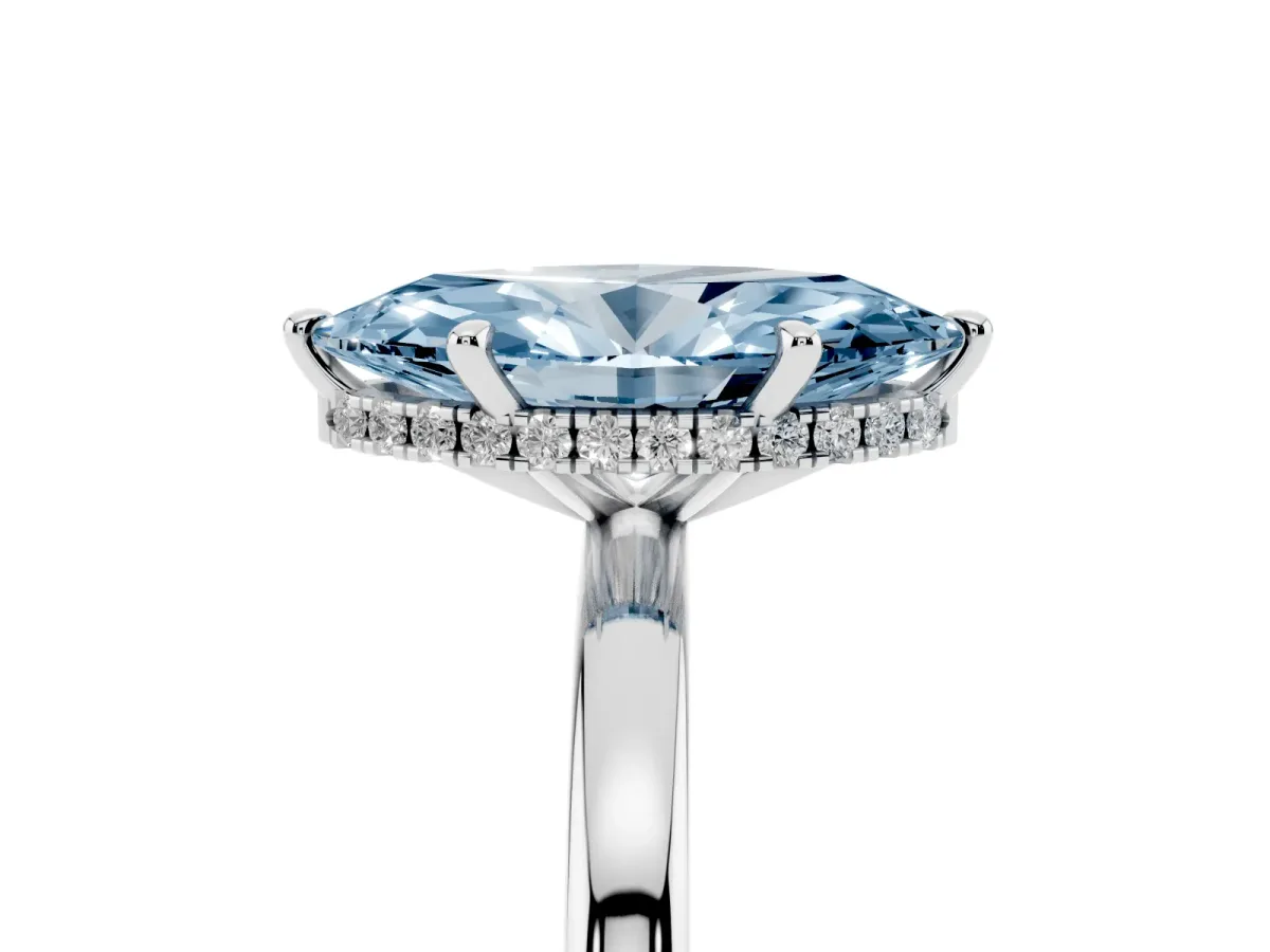 Fancy Blue Marquise Cut Solitaire Engagement Ring with Cathedral Band and Four-Prong Setting White gold