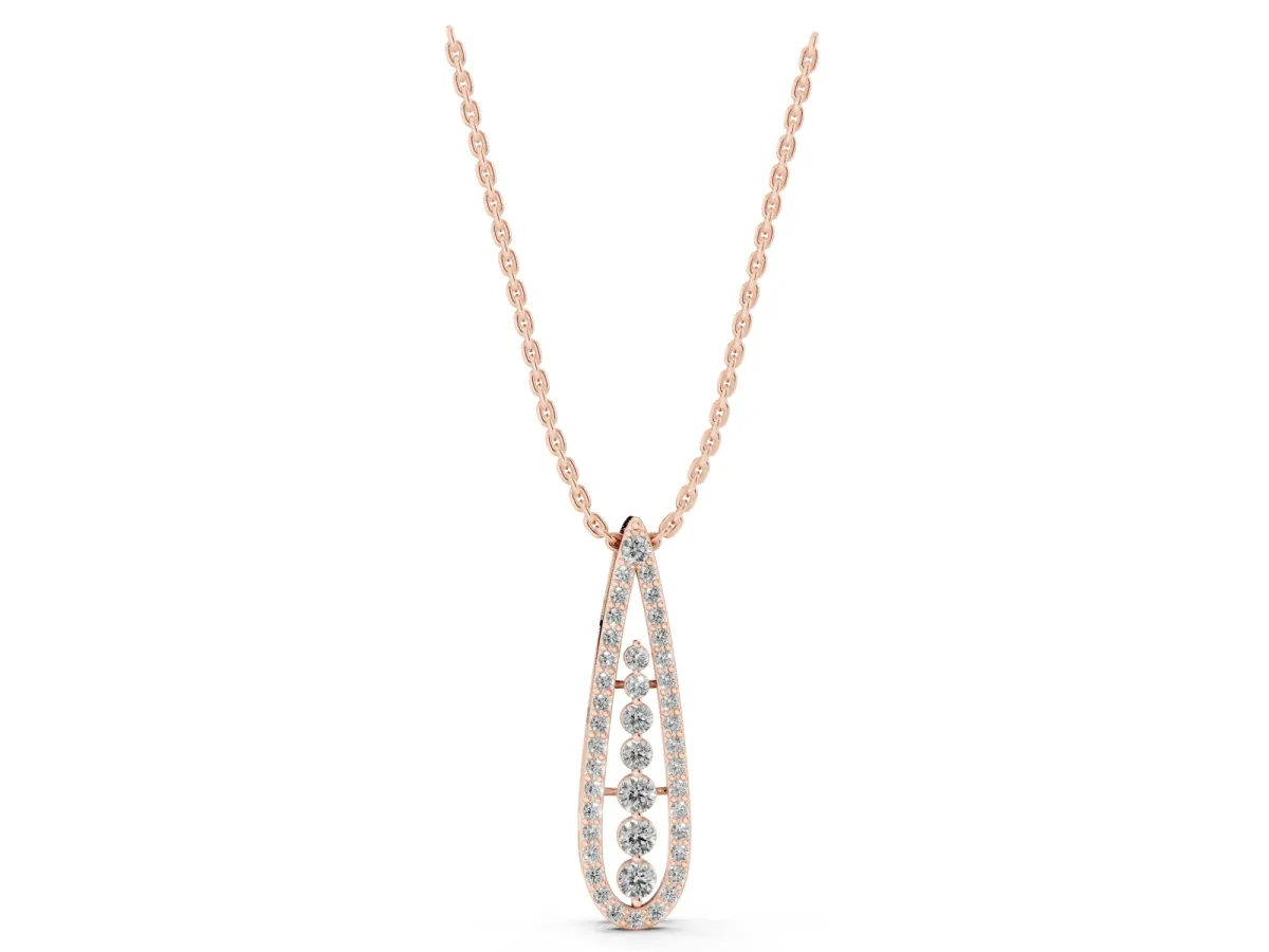 Teardrop Pavé Round Diamond Prong Pendant Rose gold