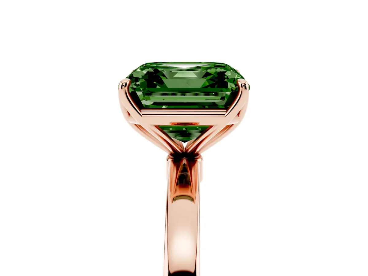Fancy Green Asscher Cut Diamond Solitaire Ring with Thin Band and Prong Setting Rose gold