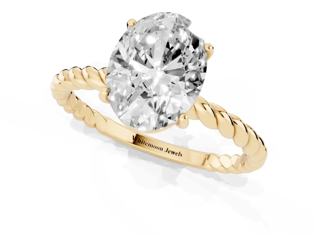 Oval Cut Solitaire Twisted Band 4-Prong Ring Yellow gold