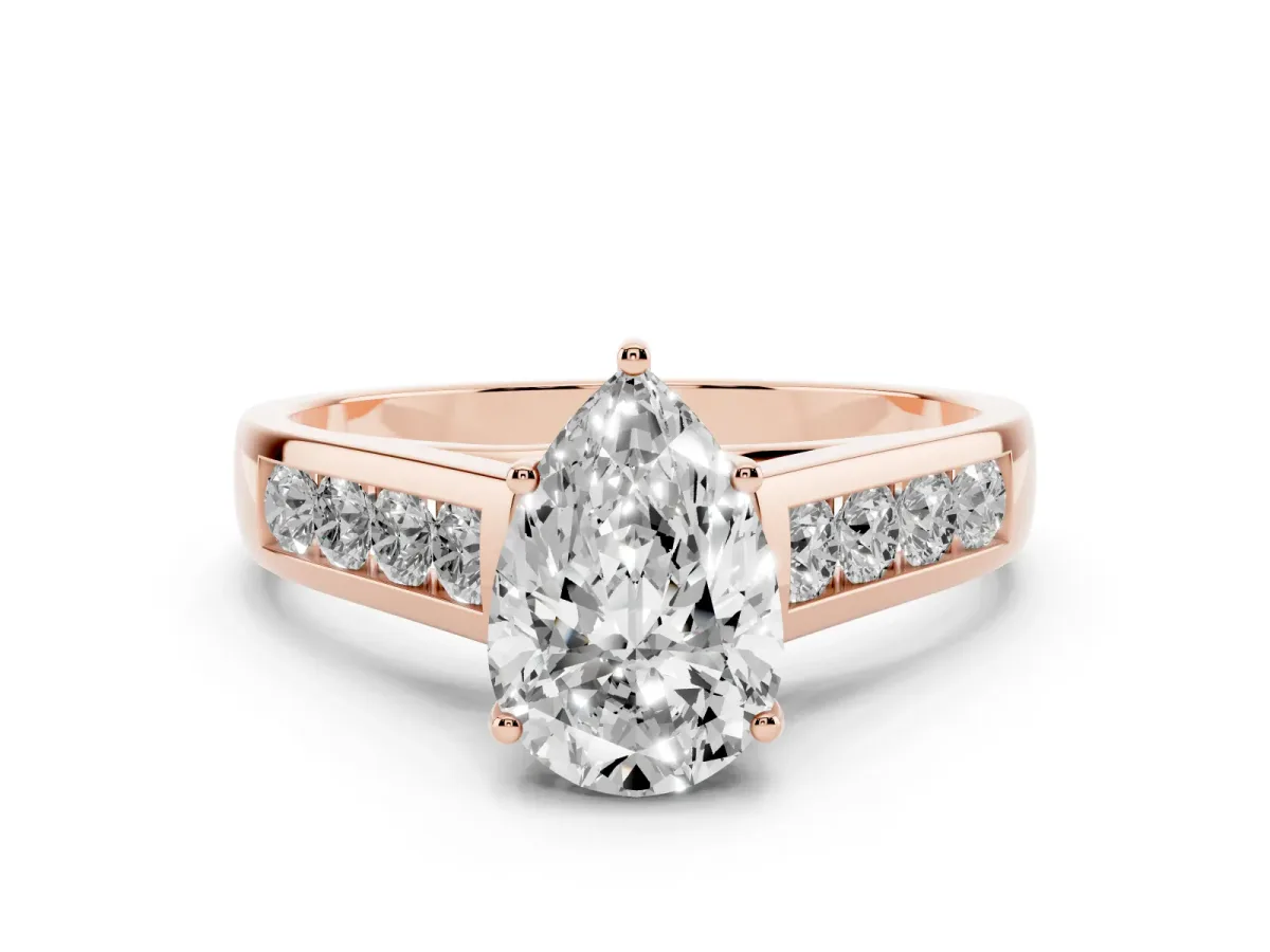 Pear Cut Brilliant Channel-Set Solitaire Ring with Four-Prong Setting Rose gold