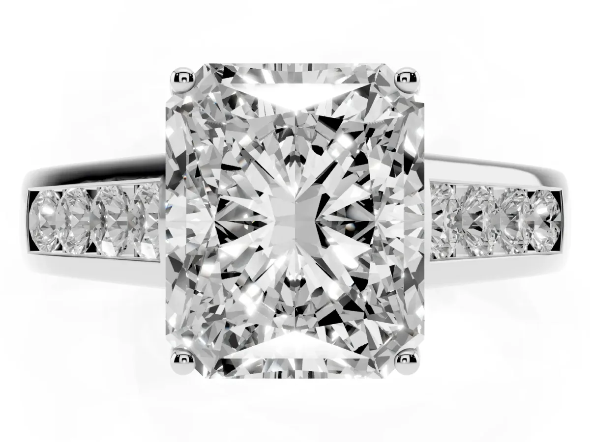 Radiant Cut Solitaire Channel-Set Diamond Engagement Ring with Four-Prong Setting Silver