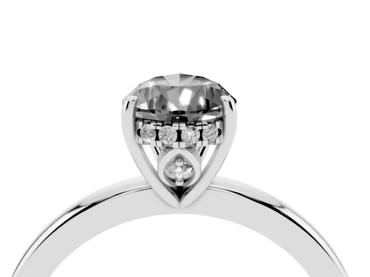 Fancy Black Pear Cut Solitaire Diamond Ring with Prong Setting and Plain Band Silver