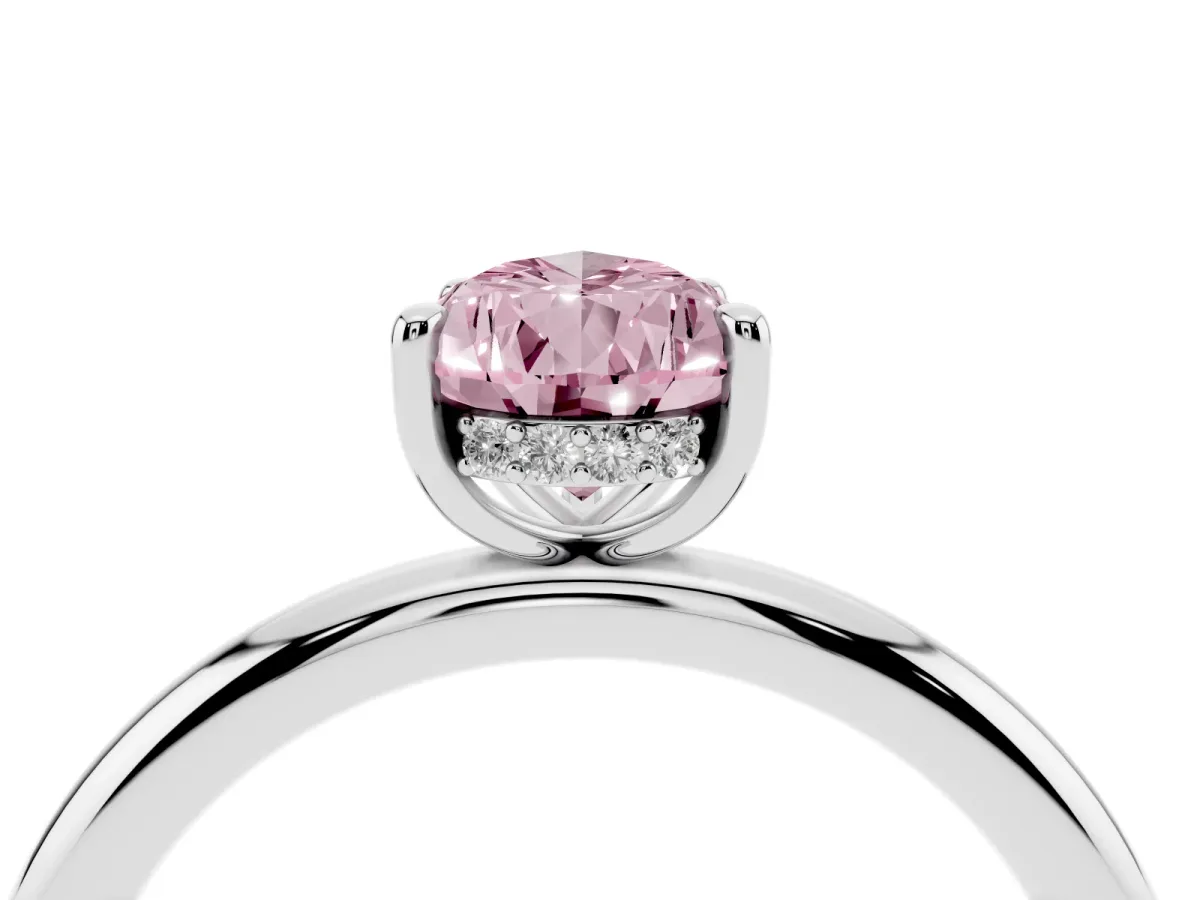 Fancy Pink Pear Cut Diamond Solitaire Ring with Thin Band and Four-Prong Setting Silver
