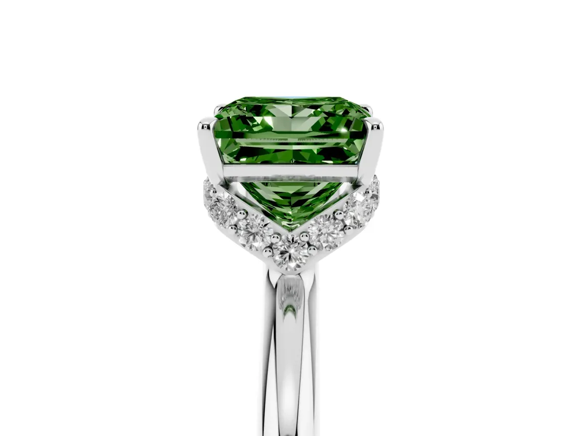 Fancy Green Princess Cut Brilliant Solitaire Engagement Ring with Six-Prong Setting and Classic Band Silver