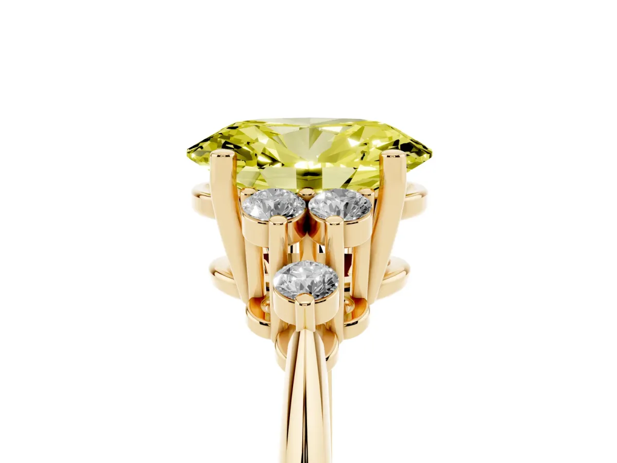 Fancy Yellow Oval Cut Cut Diamond Cluster Ring with Solitaire Band and Four-Prong Setting Yellow gold