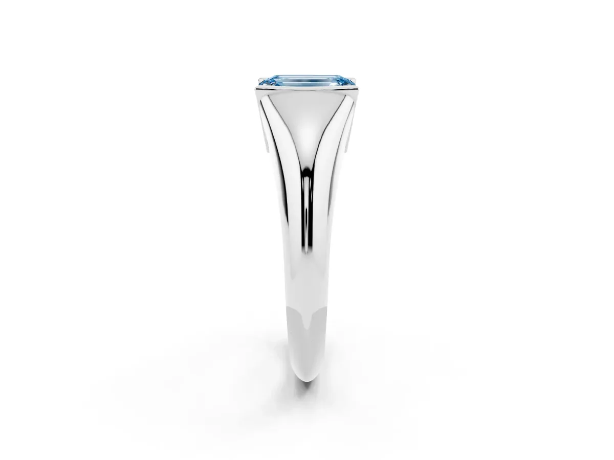 Fancy Blue Emerald Cut Solitaire Tension Set Diamond Ring White gold