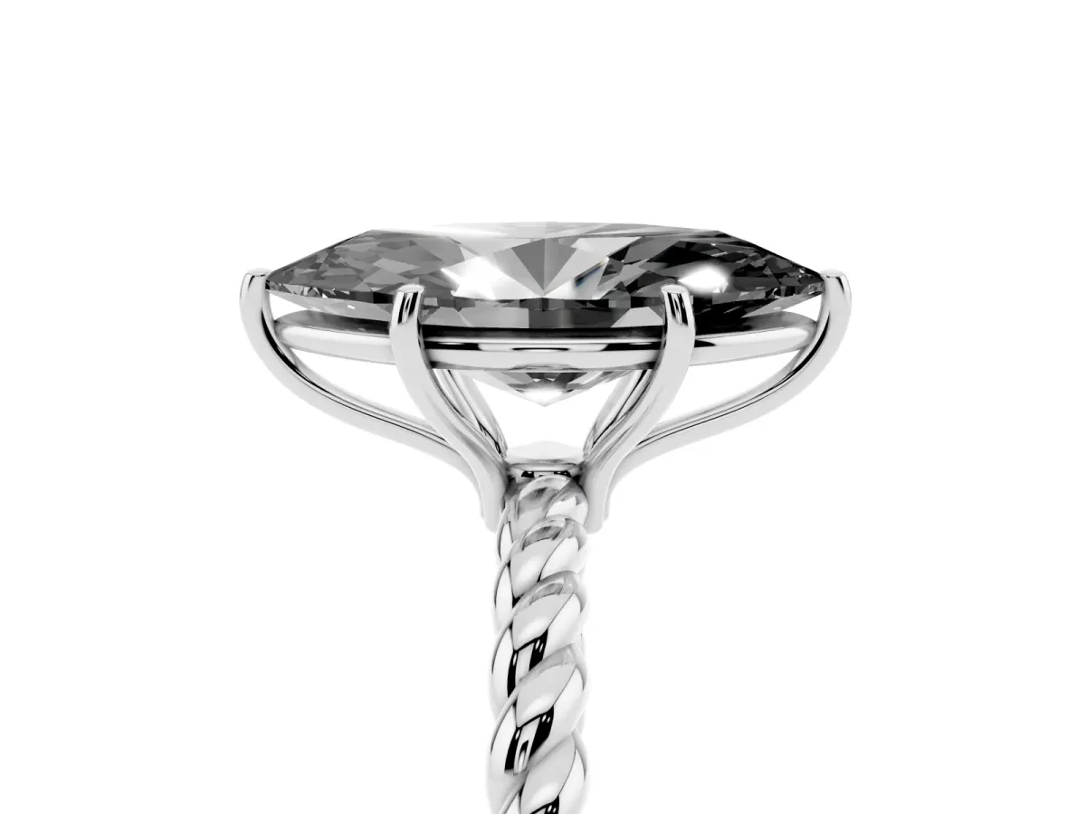 Fancy Black Marquise Cut Solitaire Twisted Band 4-Prong Ring Silver