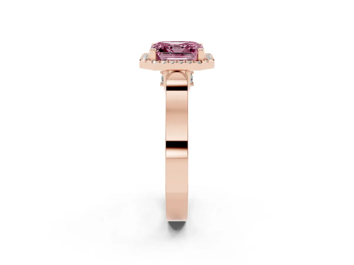 Fancy Pink Asscher Cut Halo Pave Split Shank Prong Setting Ring Rose gold