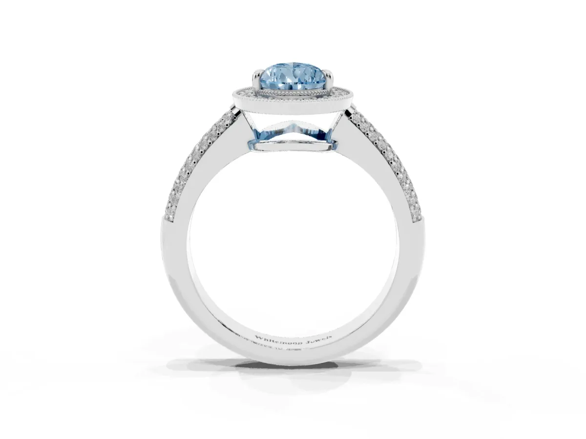 Fancy Blue Pear Cut Cut Halo Diamond Pave Band with Four-Prong Setting Silver