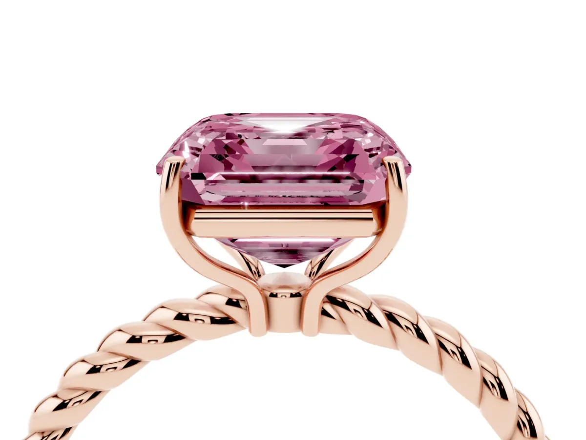 Fancy Pink Asscher Cut Solitaire Twist Band Ring with Four-Prong Setting Rose gold