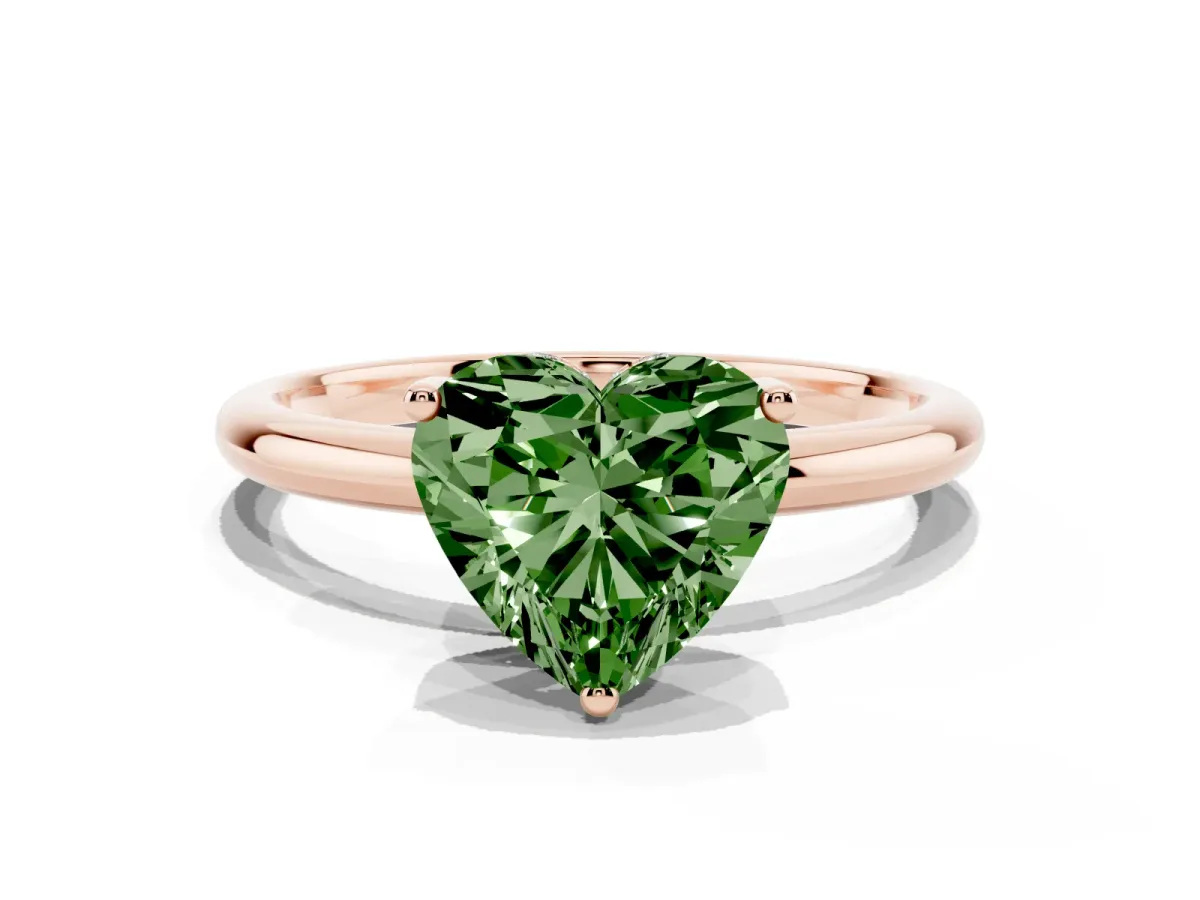 Fancy Green Heart Cut Cut Solitaire Engagement Ring with Four-Prong Setting and Classic Band Rose gold