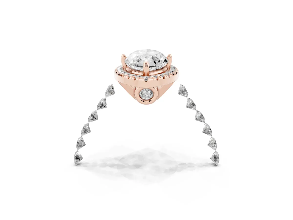 Marquise Cut Halo Pavé Diamond Engagement Ring with Four-Prong Setting Rose gold