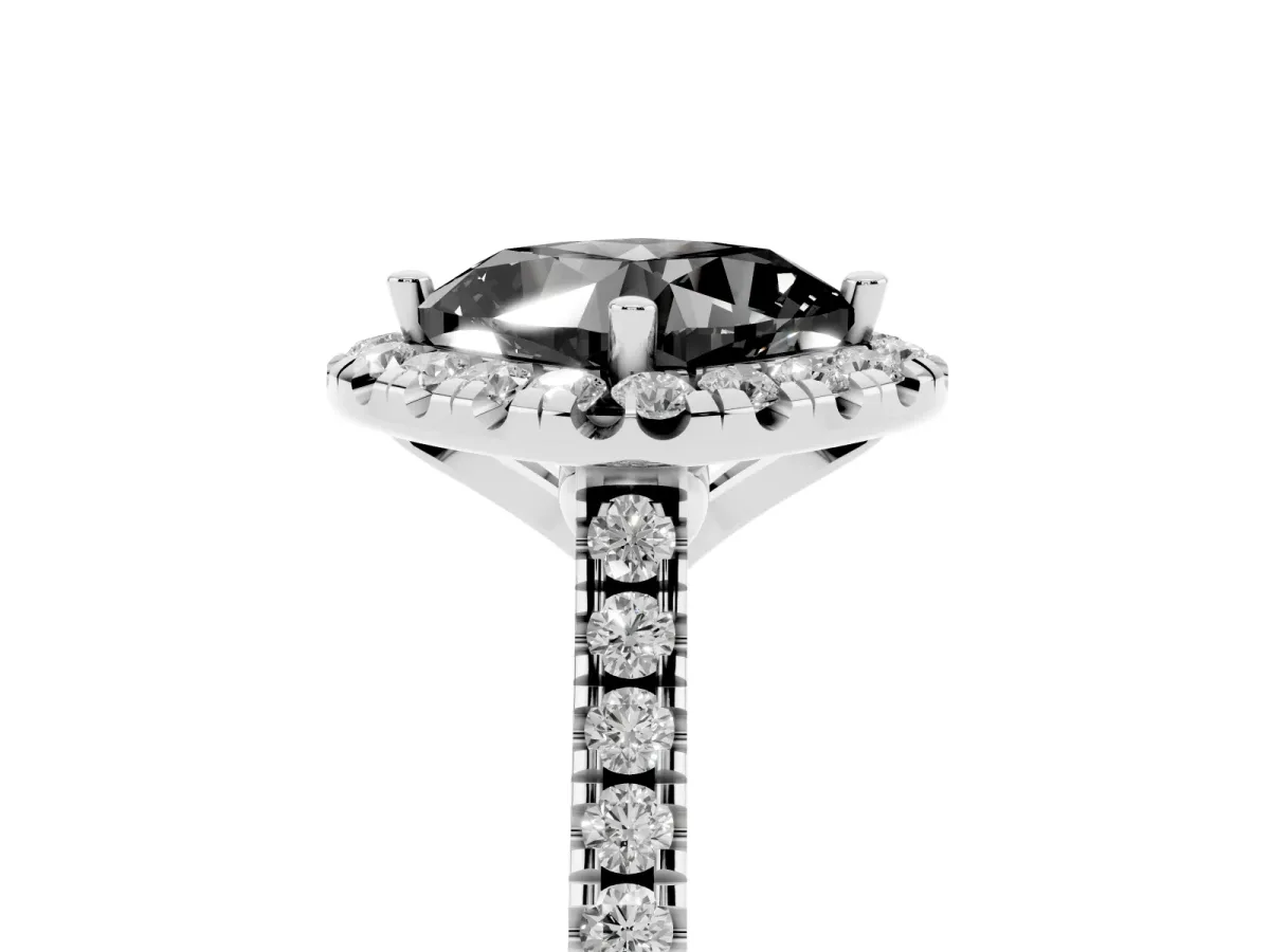 Fancy Black Cushion Cut Diamond Cushion Halo Ring with Pavé Band Silver