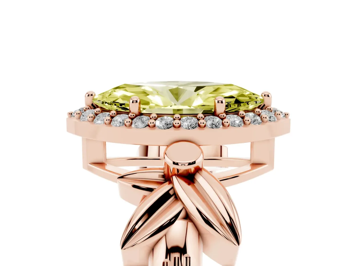 Fancy Yellow Marquise Cut Halo Diamond Floral Band with Four-Prong Setting Rose gold