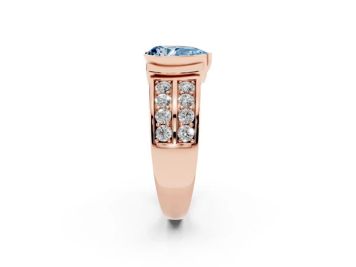 Fancy Blue Pear Cut Brilliant Diamond Channel Set Wide Band Ring with Bezel Setting Rose gold
