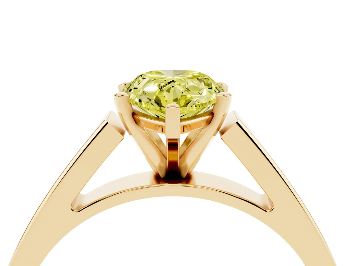 Fancy Yellow Pear Cut Solitaire Engagement Ring with Four-Prong Setting and Tapered Band Yellow gold