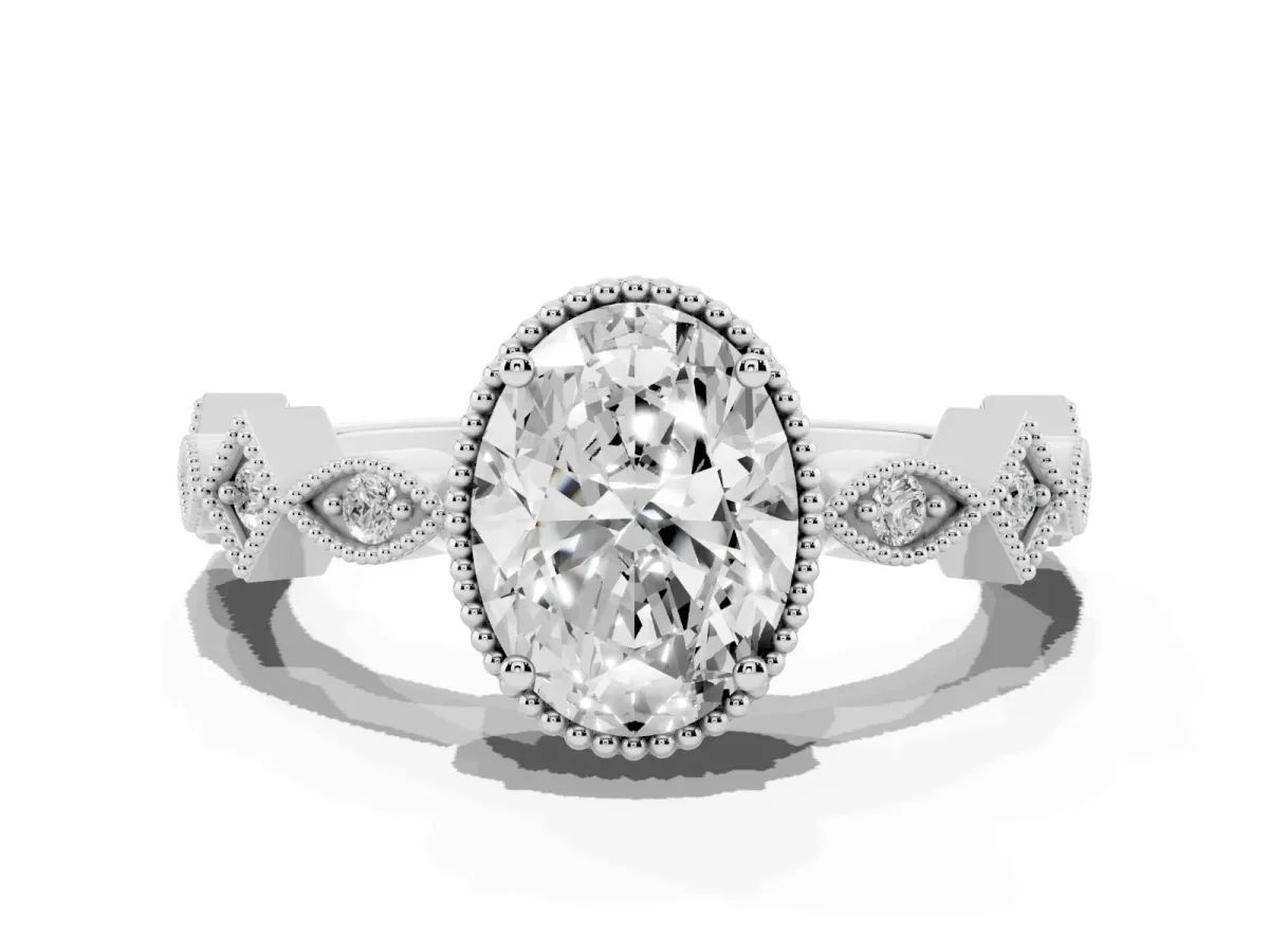 Oval Cut Milgrain Marquise Diamond Twist Band Ring Silver