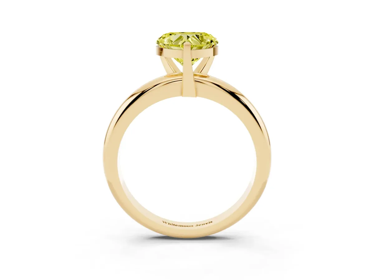 Fancy Yellow Heart Cut Diamond Solitaire Engagement Ring with Round Band and Four-Prong Setting Yellow gold