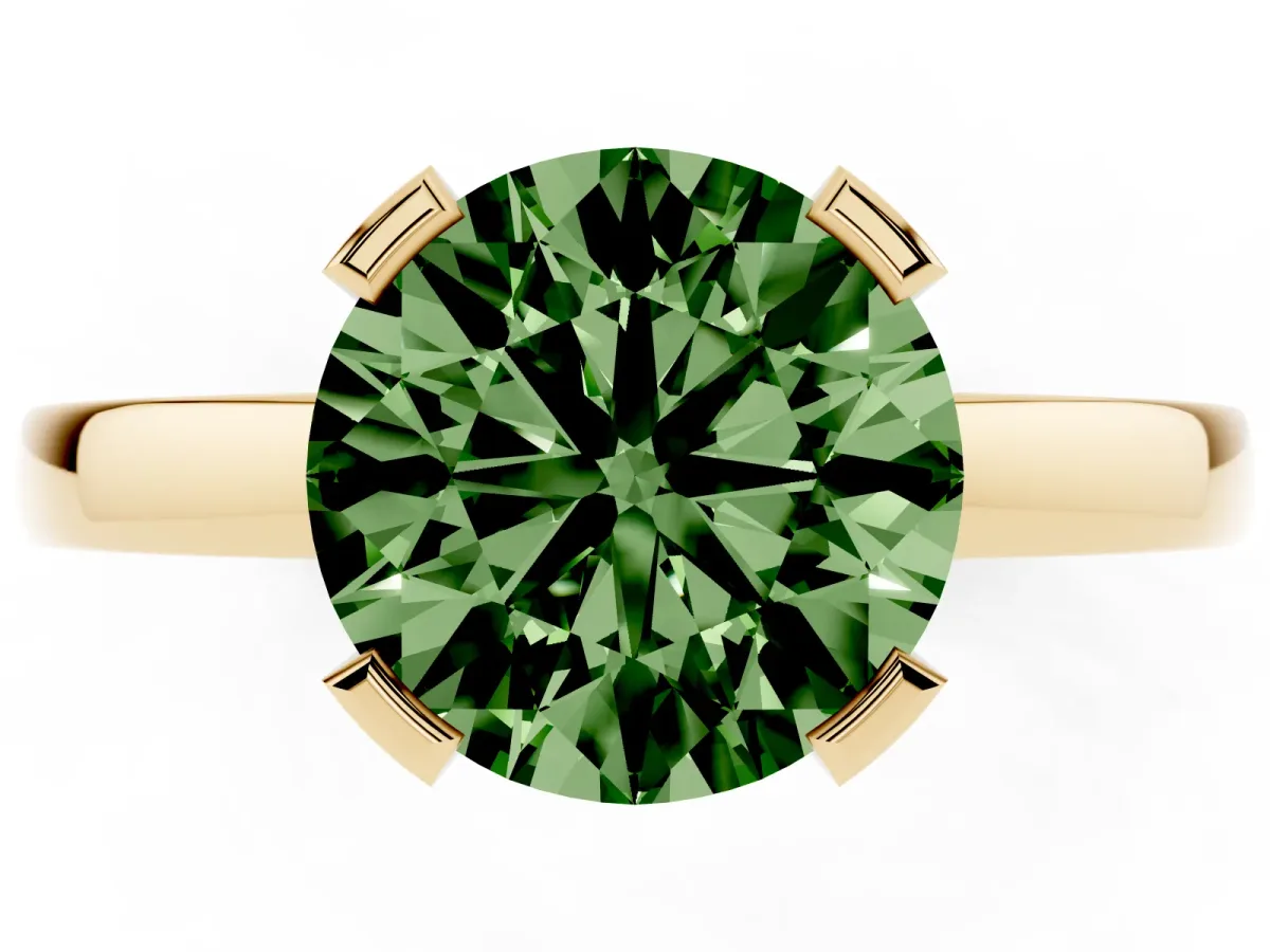 Fancy Green Round Cut Cut Solitaire Ring with Four-Prong Setting and Classic Band Yellow gold