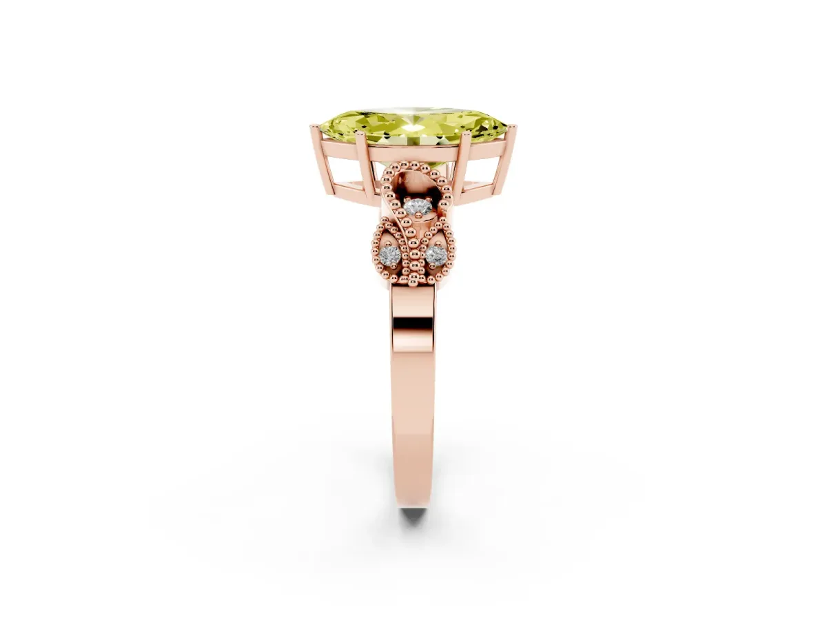 Fancy Yellow Marquise Cut Solitaire Milgrain Leaf Band with Prong Setting Rose gold