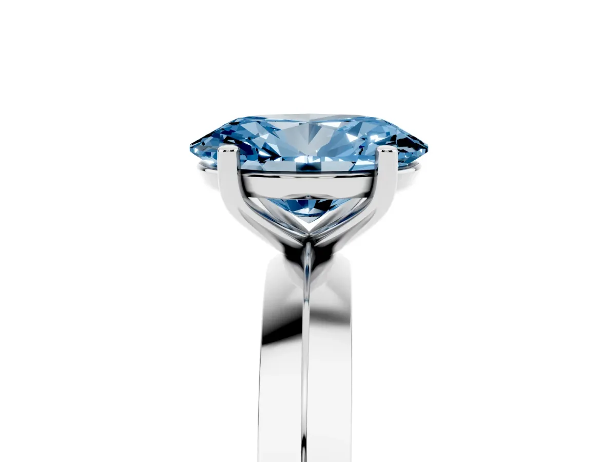 Fancy Blue Oval Cut Cut Solitaire Engagement Ring with Flat Band and Four-Prong Setting Platinum