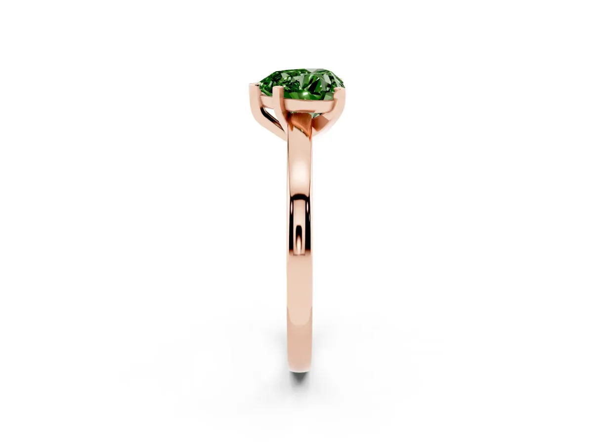 Fancy Green Heart Cut Solitaire Diamond Engagement Ring with Four-Prong Setting on a Classic Band Rose gold