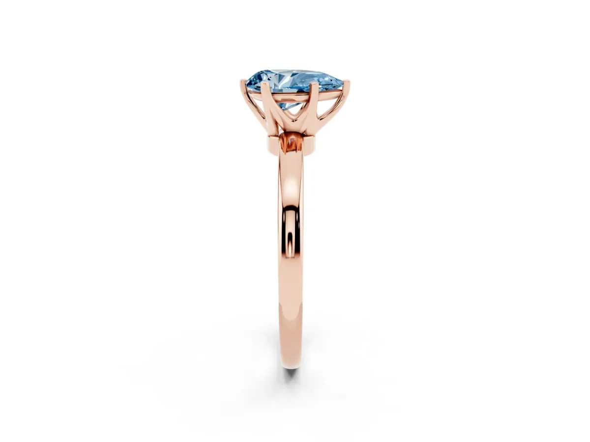 Fancy Blue Pear Cut Solitaire Diamond Ring with Six-Prong Setting on a Classic Band Rose gold