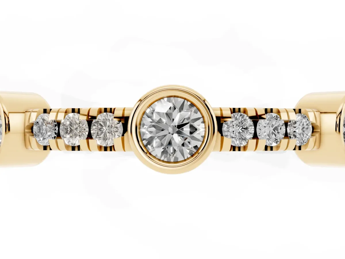 Bezel Set Round Diamond Pavé Band Yellow gold