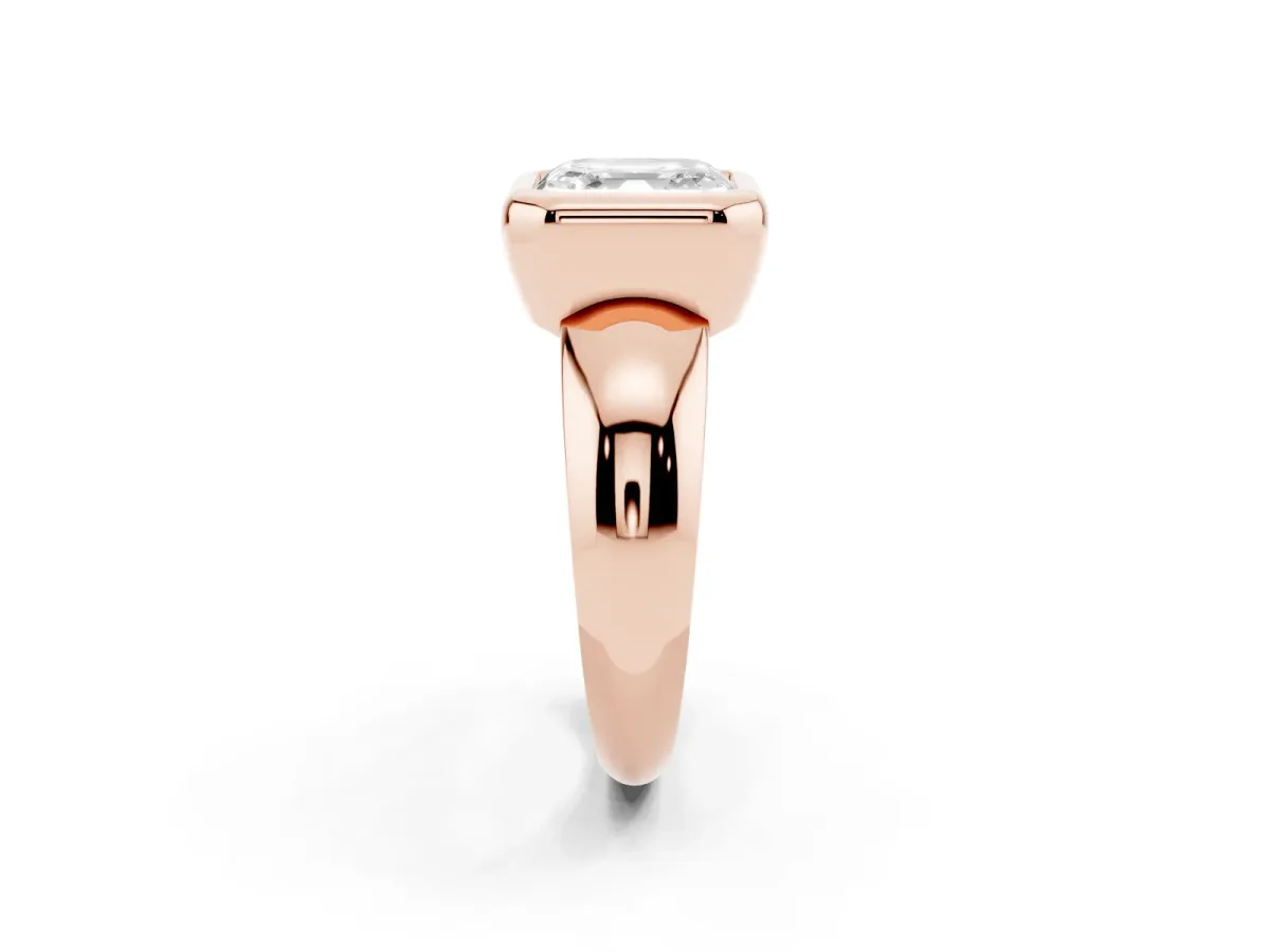 Bezel Set Asscher Cut Solitaire Ring with Wide Band Rose gold