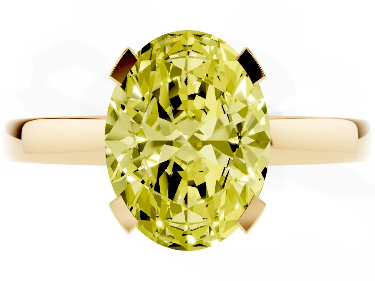 Fancy Yellow Oval Cut Cut Solitaire Ring with Four-Prong Setting and Classic Band Yellow gold