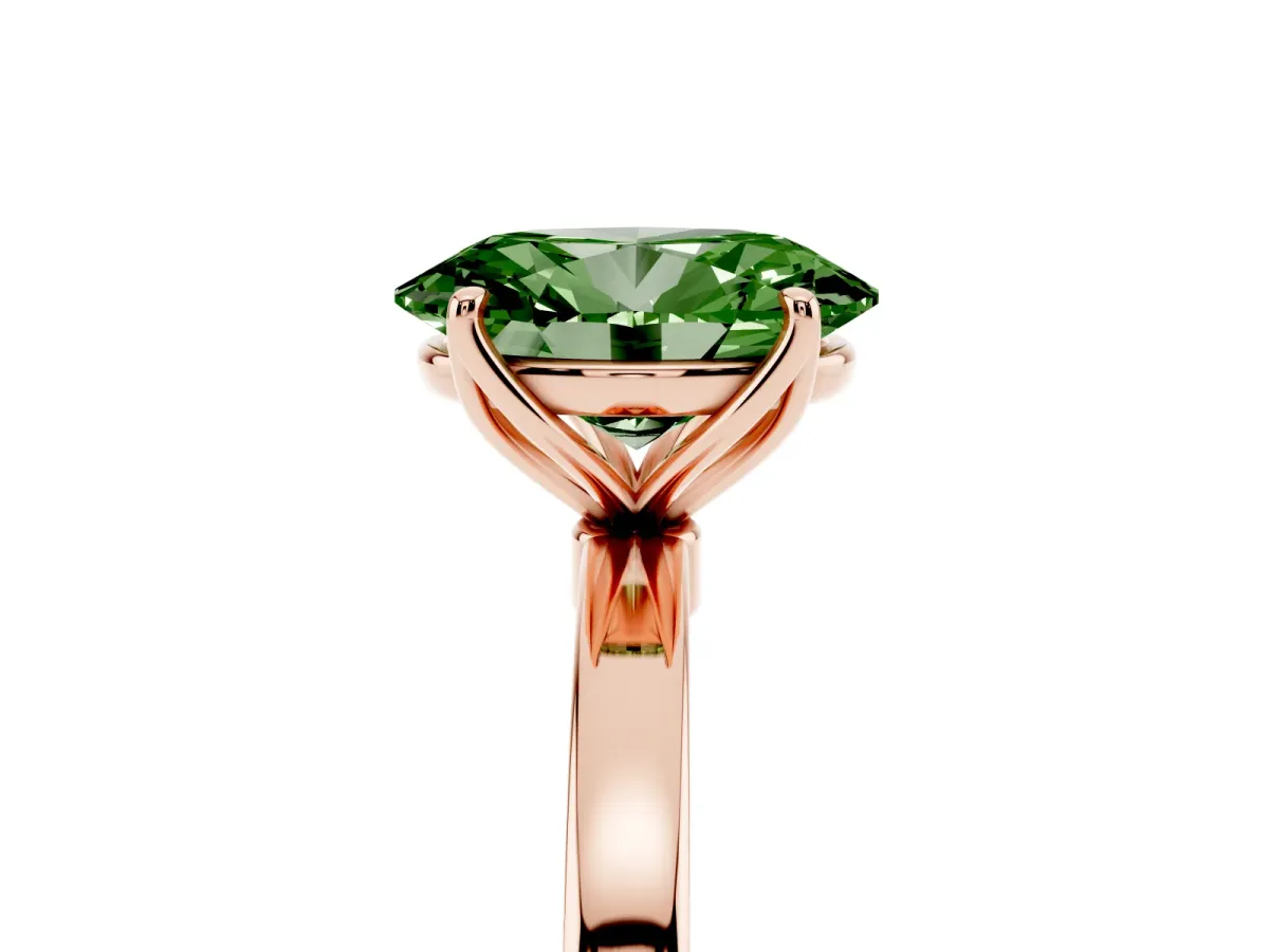 Fancy Green Oval Cut Diamond Solitaire Ring with Thin Band and Prong Setting Rose gold
